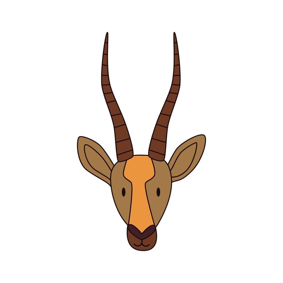 tête de gazelle de dessin animé isolée. illustration vectorielle colorée d'une antilope avec un trait sur fond blanc. animal africain à onglons. vecteur