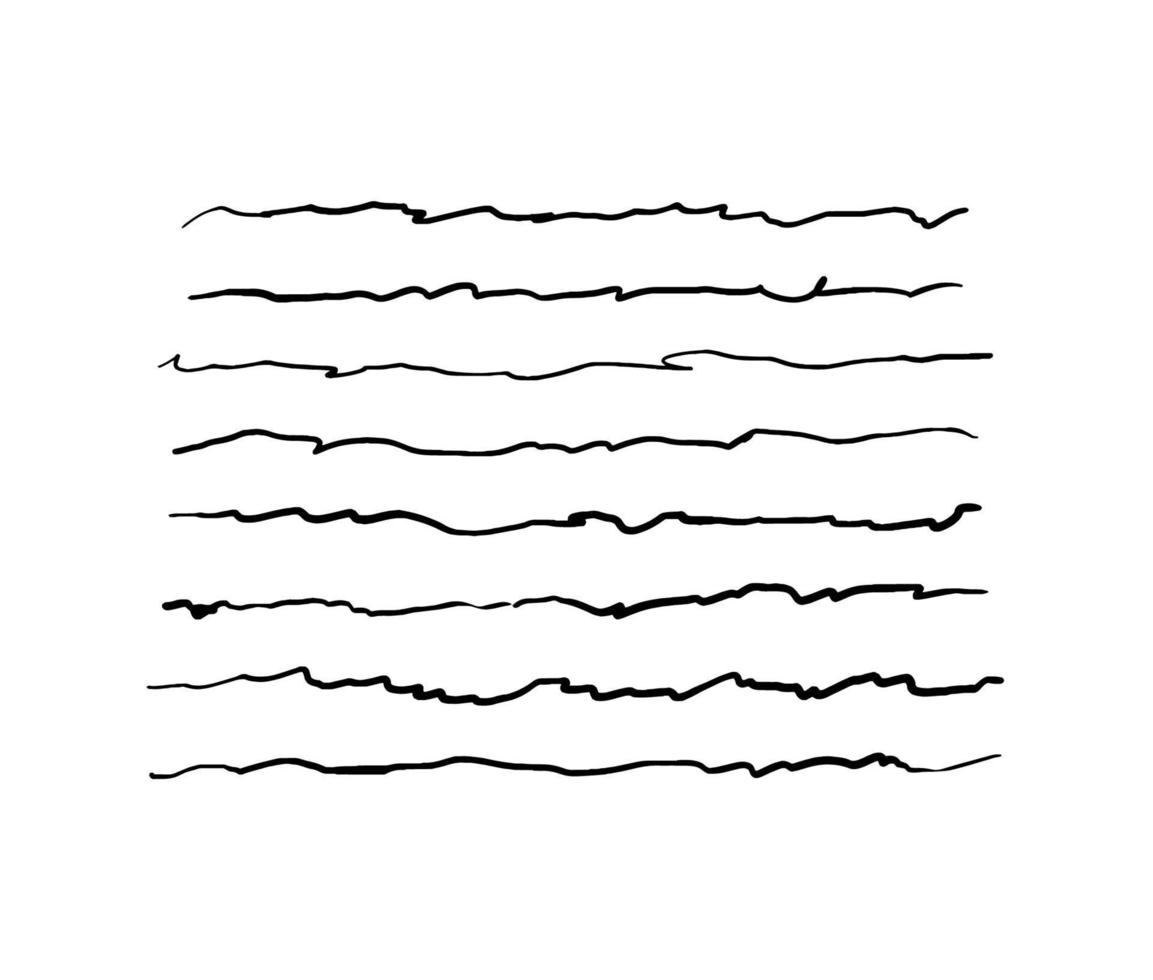 lignes dessinées à la main. un ensemble de soulignements tremblants. illustration vectorielle d'éléments graphiques pour mettre en surbrillance, souligner, bordures sur un blanc. vecteur