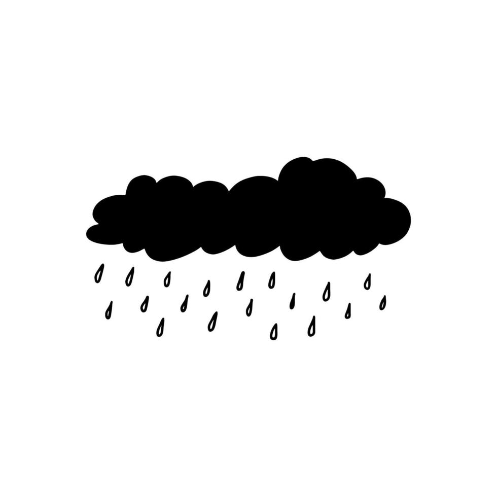 un petit nuage d'orage avec de la pluie. silhouette de nuages d'orage sur fond blanc. illustration vectorielle stock de silhouette de ciel dessiné à la main. vecteur