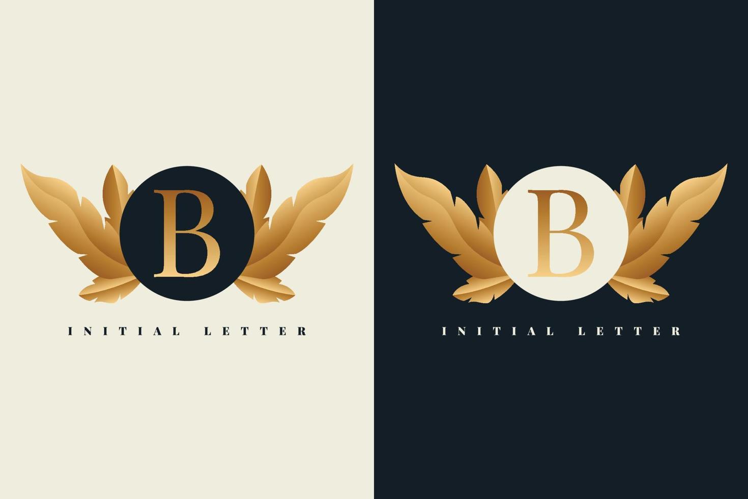 lettre b avec création de logo feuille d'or vecteur