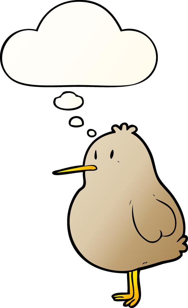 dessin animé oiseau kiwi et bulle de pensée dans un style de dégradé lisse vecteur