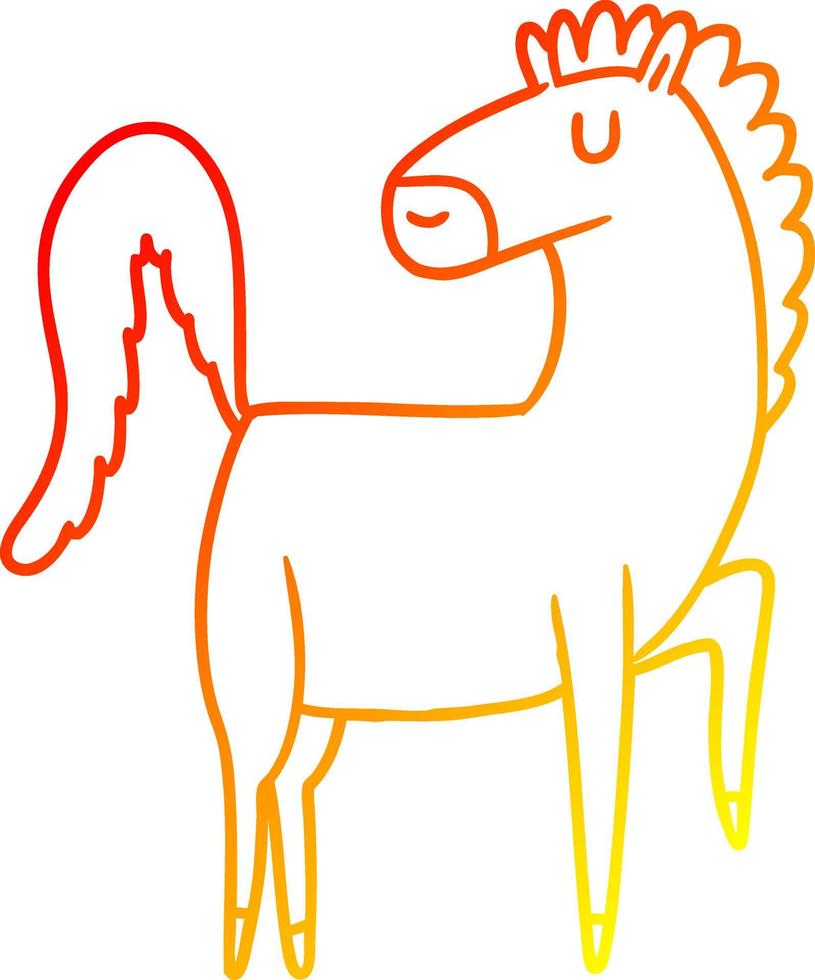 ligne de gradient chaud dessinant un cheval de dessin animé heureux vecteur