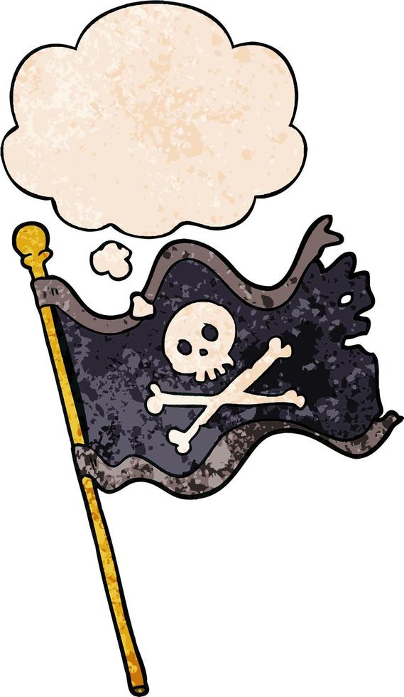 drapeau de pirate de dessin animé et bulle de pensée dans le style de motif de texture grunge vecteur