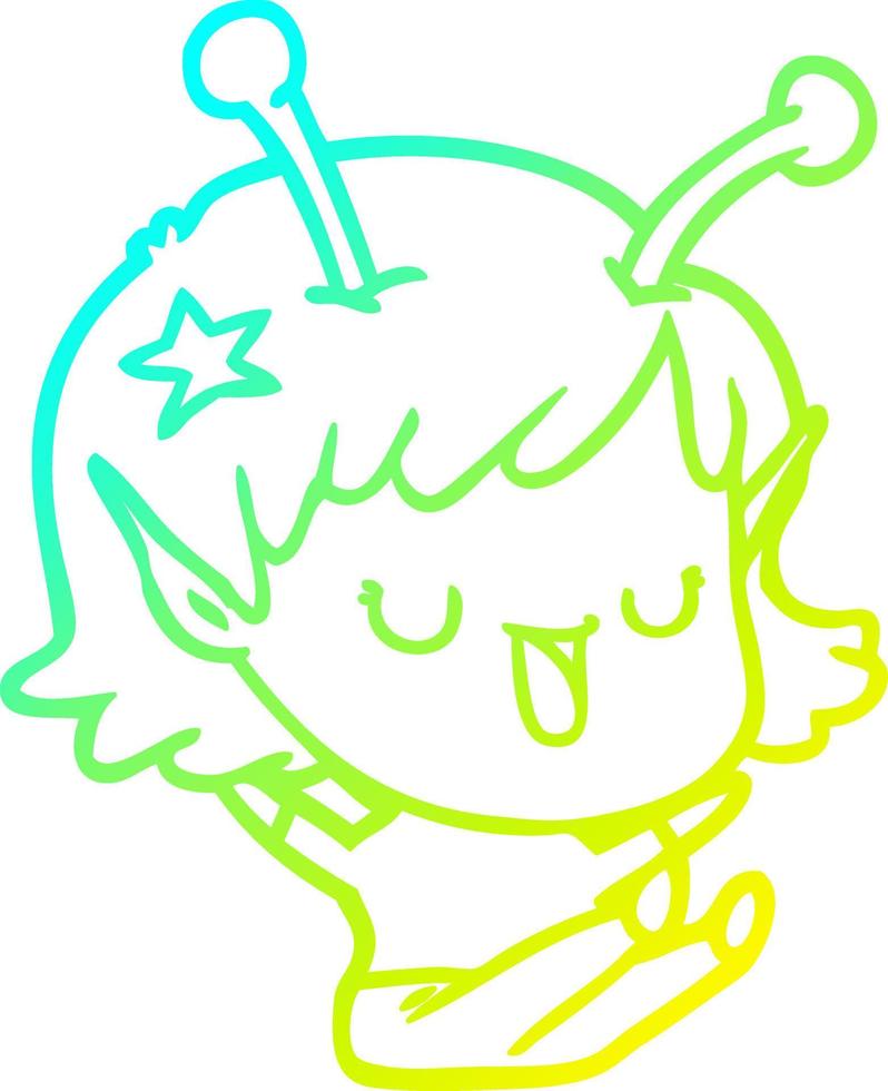 ligne de gradient froid dessinant une fille extraterrestre heureuse dessin animé en riant vecteur