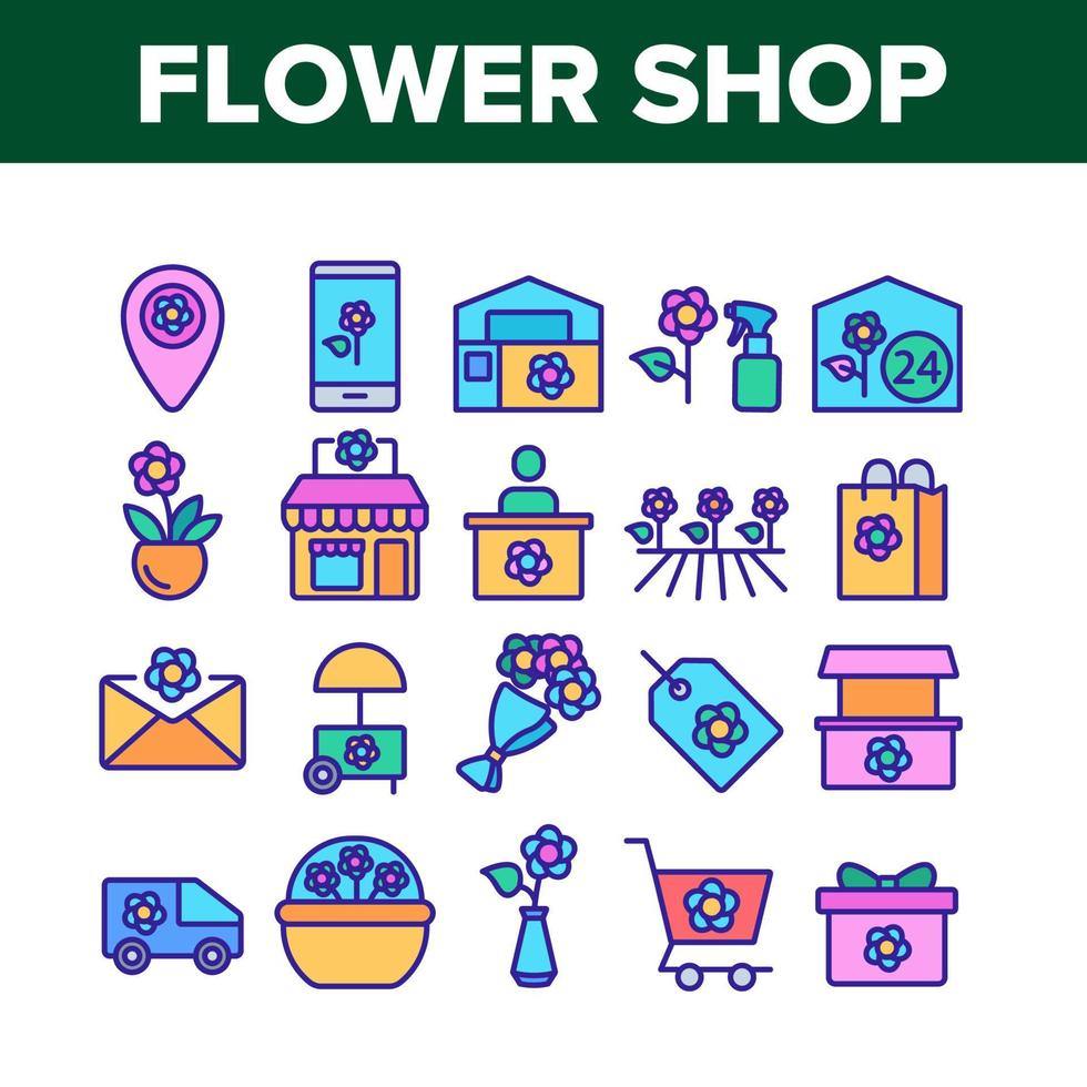 fleuriste boutique collection icônes définies vecteur