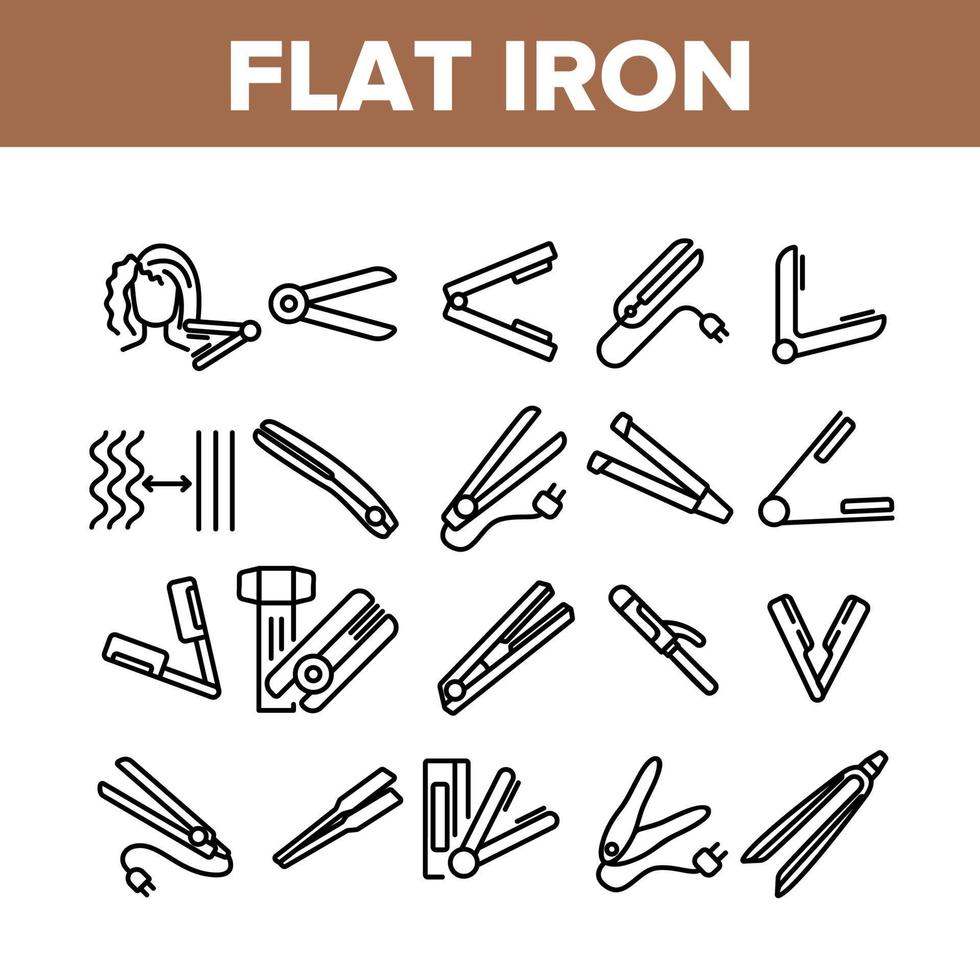 icônes de collection d'équipement de fer plat définies vecteur