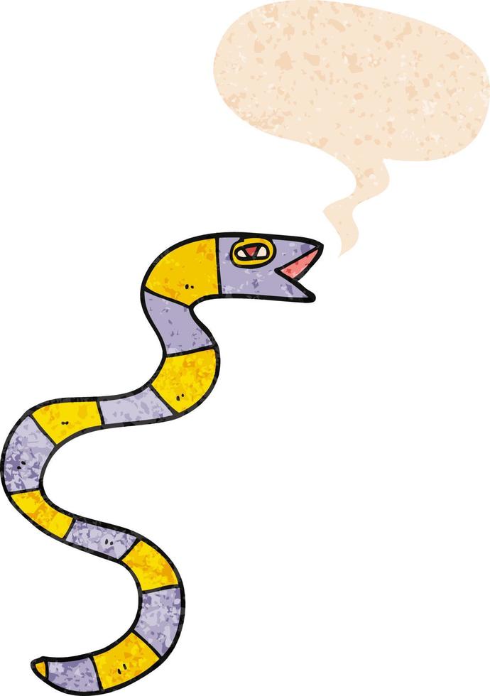 serpent de dessin animé et bulle de dialogue dans un style texturé rétro vecteur