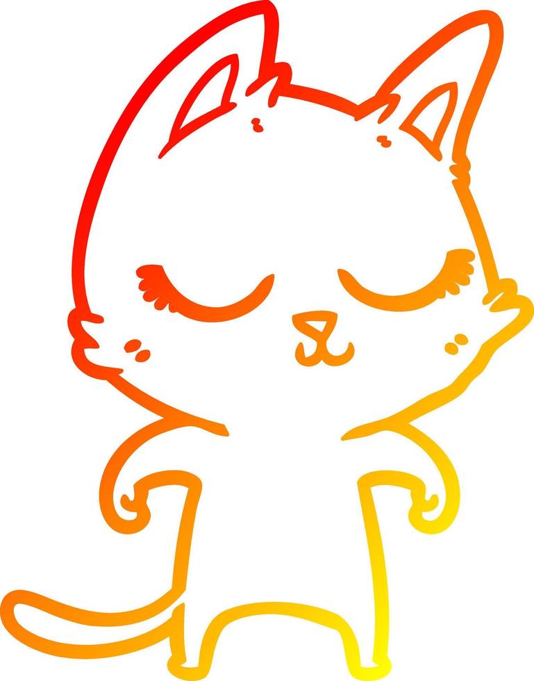 ligne de gradient chaud dessinant un chat de dessin animé calme vecteur