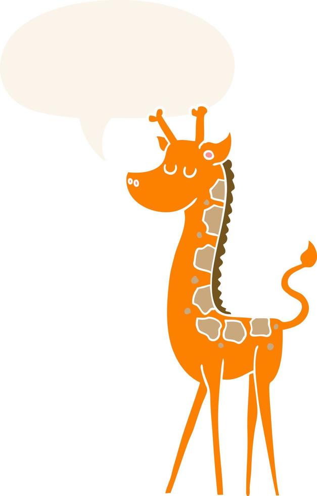 dessin animé girafe et bulle de dialogue dans un style rétro vecteur