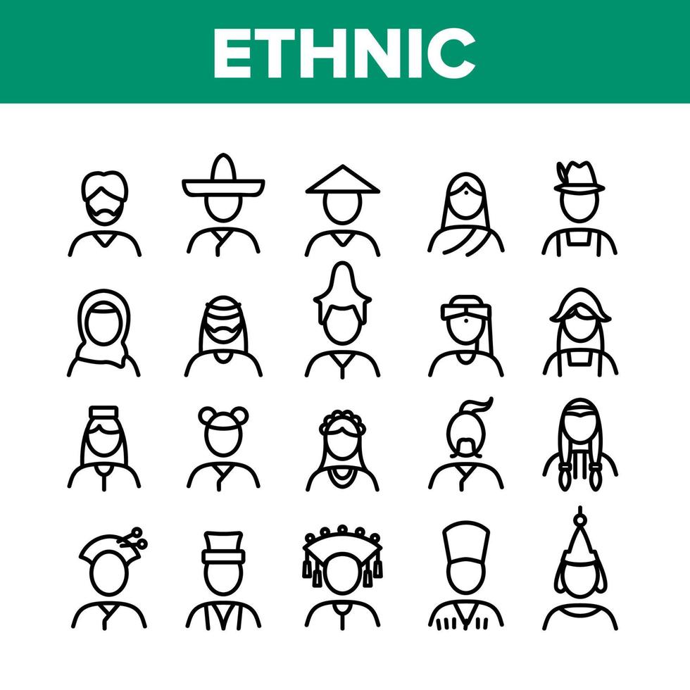 icônes de collection de personnes du monde ethnique définies vecteur