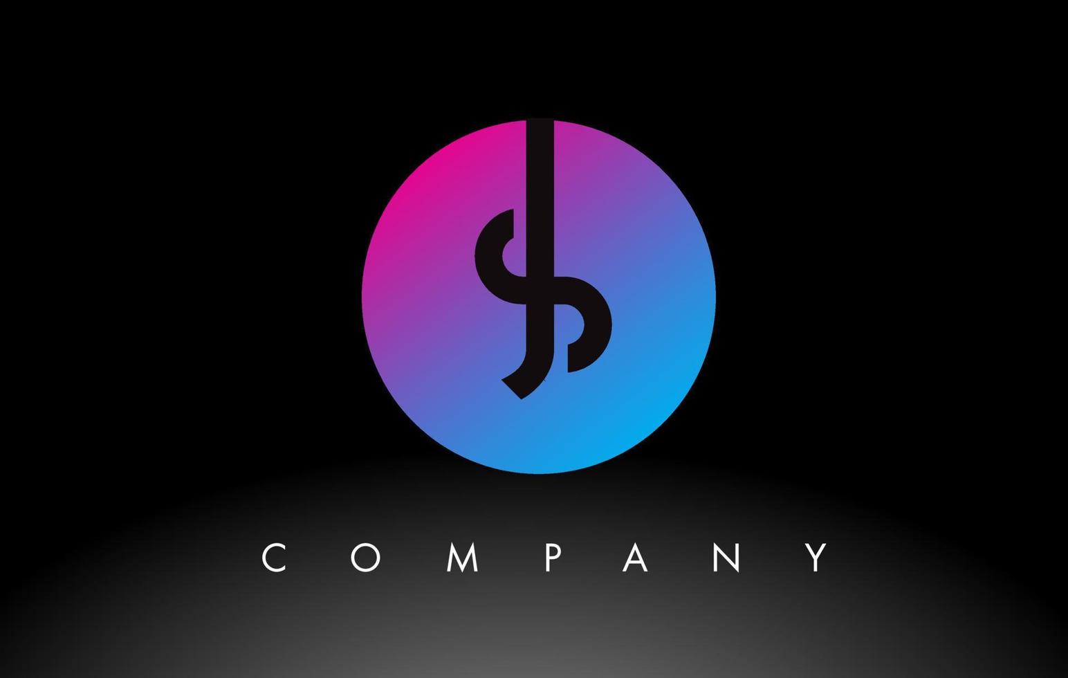 icône de conception de logo de lettre js avec des couleurs bleu néon violet et un design circulaire vecteur