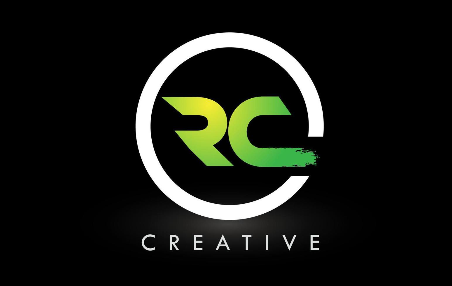 création de logo de lettre de pinceau blanc vert rc. logo d'icône de lettres brossées créatives. vecteur