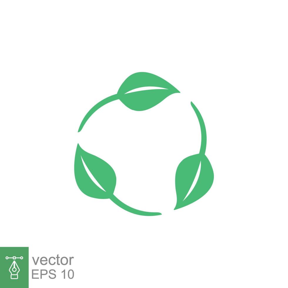 icône d'emballage sans plastique recyclable biodégradable. modèle de logo d'étiquette dégradable bio recyclable vectoriel. trois feuilles vertes isolées sur fond blanc. ep 10. vecteur