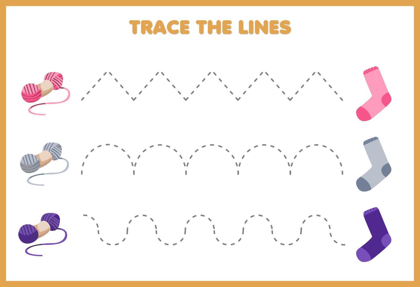 jeu d'éducation pour les enfants pratique de l'écriture tracer les lignes tricoter des vêtements portables chaussettes former du fil vecteur