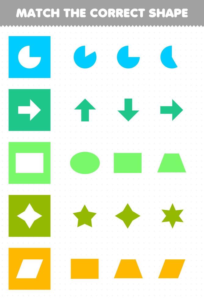 jeu éducatif pour les enfants faire correspondre la feuille de travail imprimable géométrique de forme correcte vecteur