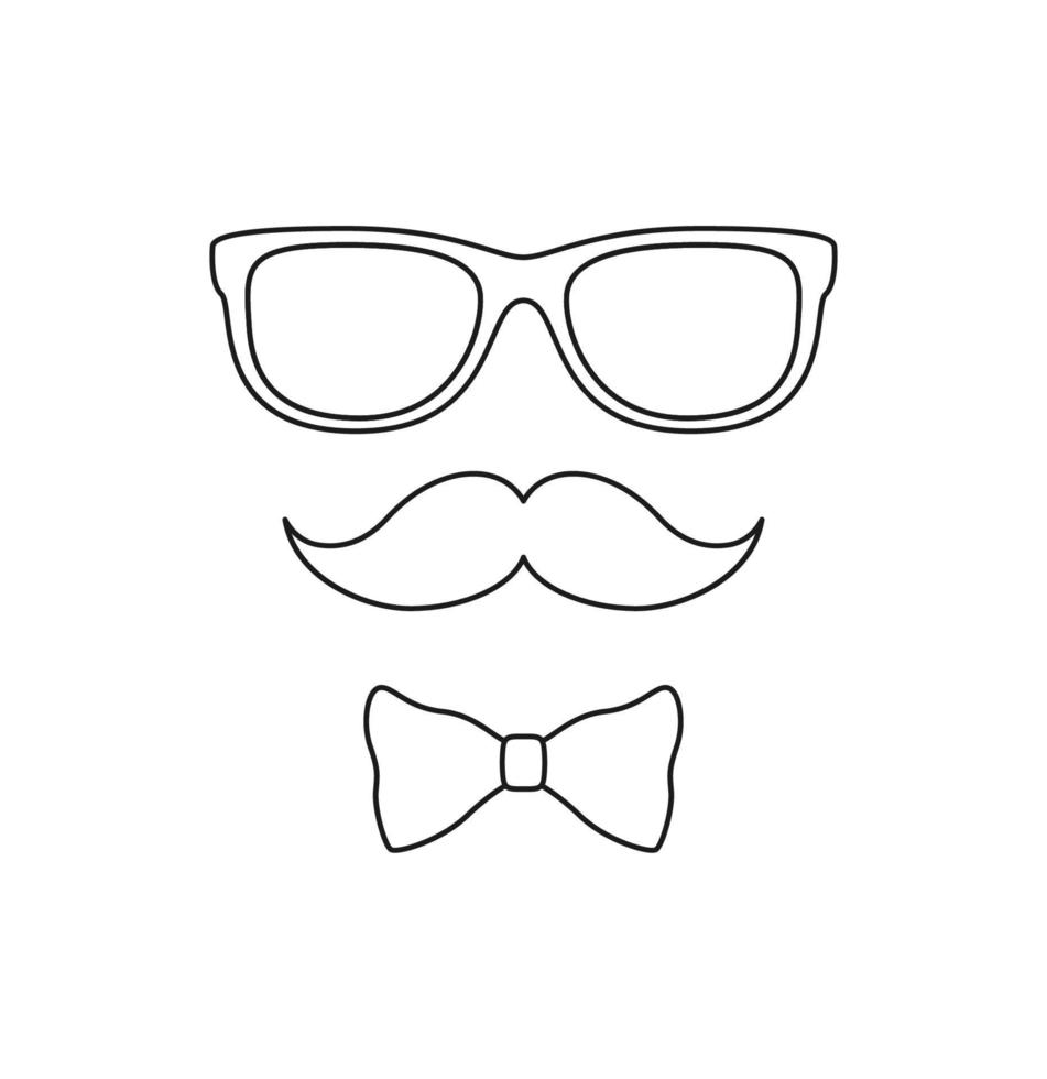 coloriage avec moustache, noeud papillon et lunettes pour enfants vecteur