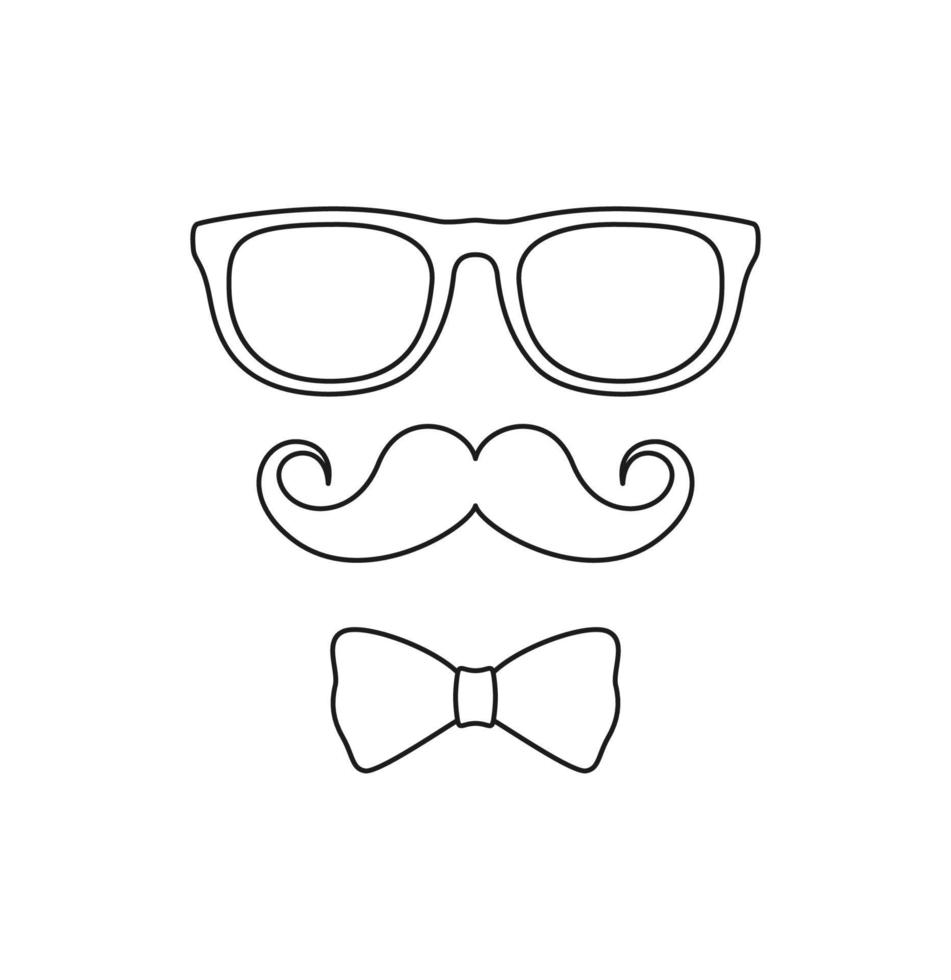 coloriage avec moustache, noeud papillon et lunettes pour enfants vecteur