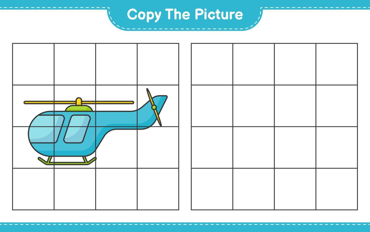 copiez l'image, copiez l'image de l'hélicoptère en utilisant les lignes de la grille. jeu éducatif pour enfants, feuille de calcul imprimable, illustration vectorielle vecteur