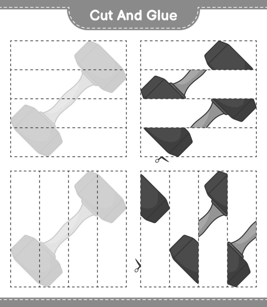 couper et coller, couper des parties d'haltère et les coller. jeu éducatif pour enfants, feuille de calcul imprimable, illustration vectorielle vecteur