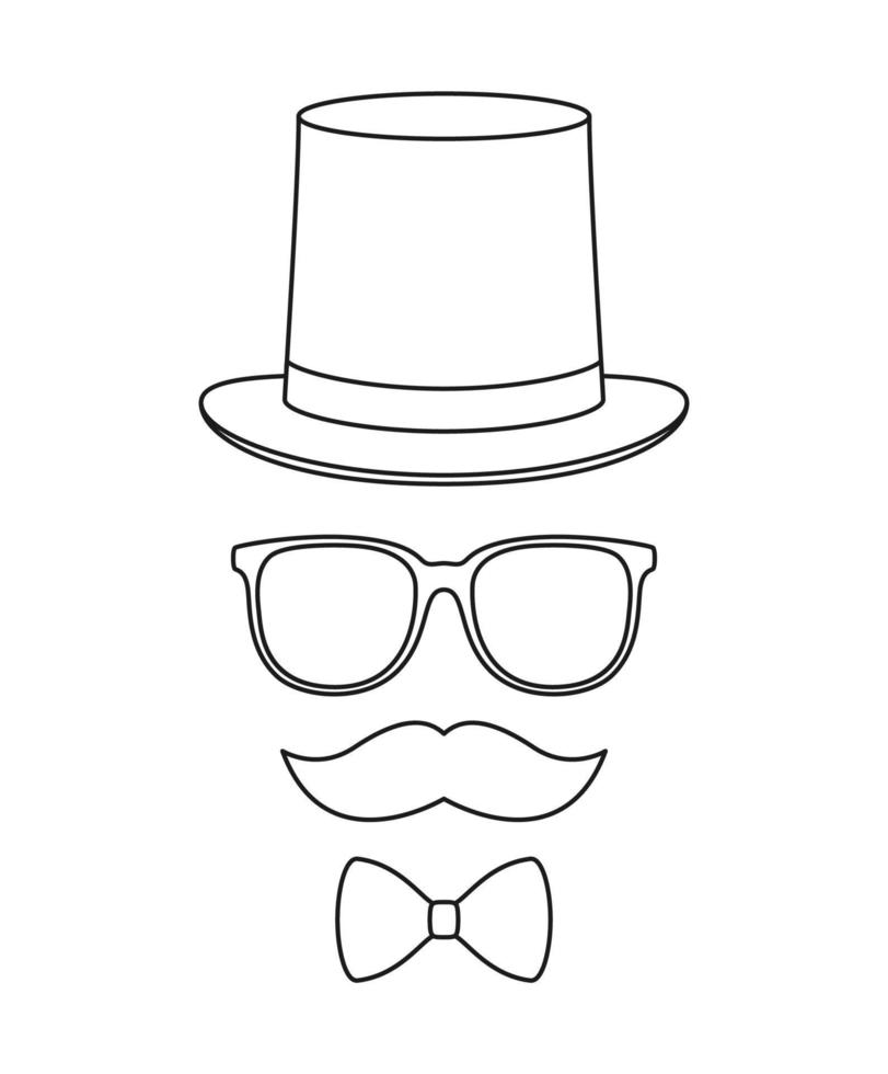 feuille de travail de traçage de la moustache, du nœud papillon, du chapeau et des lunettes pour les enfants vecteur