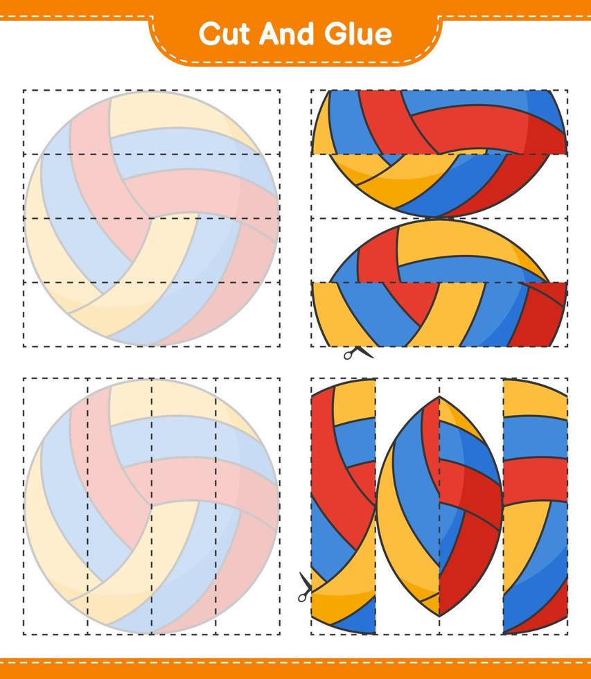 couper et coller, couper des parties de volley-ball et les coller. jeu éducatif pour enfants, feuille de calcul imprimable, illustration vectorielle vecteur