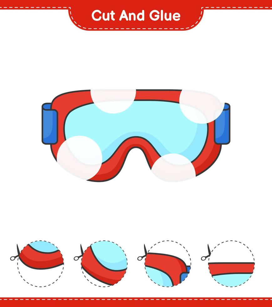 couper et coller, couper des parties de lunettes et les coller. jeu éducatif pour enfants, feuille de calcul imprimable, illustration vectorielle vecteur