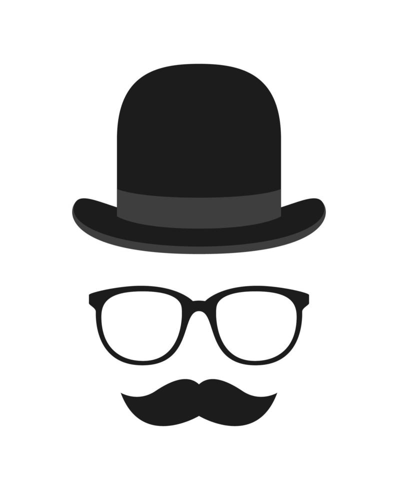 moustache, chapeau et lunettes isolés sur fond blanc vecteur