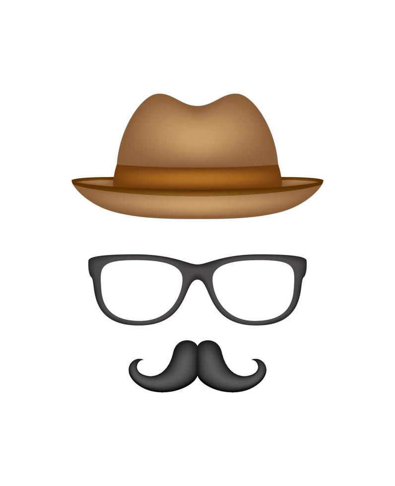 moustache, chapeau et lunettes isolés sur fond blanc vecteur