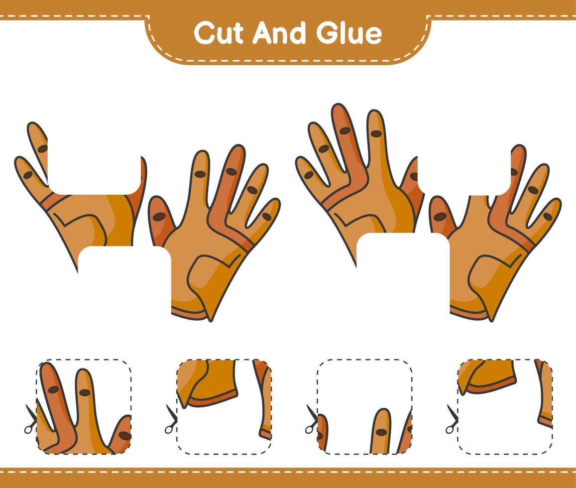 couper et coller, couper des parties de gants de golf et les coller. jeu éducatif pour enfants, feuille de calcul imprimable, illustration vectorielle vecteur