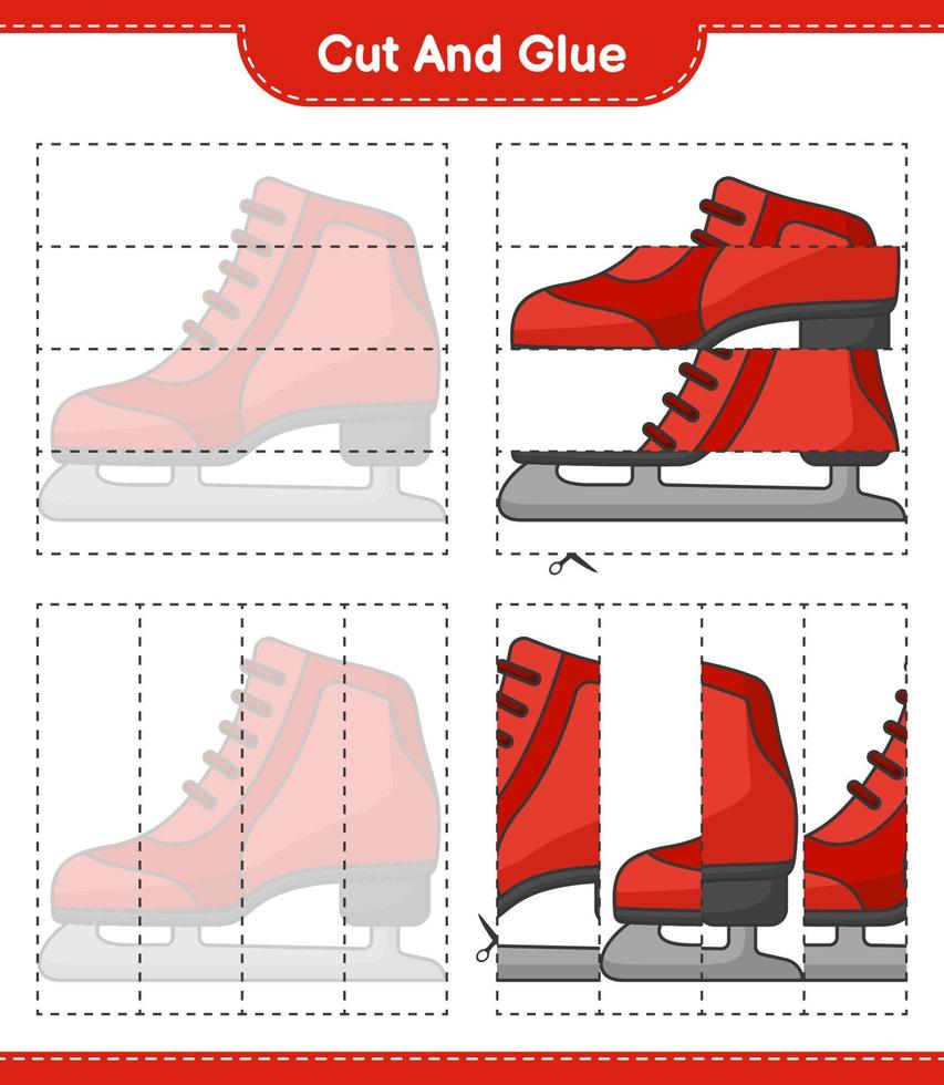 couper et coller, couper des parties de patins à glace et les coller. jeu éducatif pour enfants, feuille de calcul imprimable, illustration vectorielle vecteur