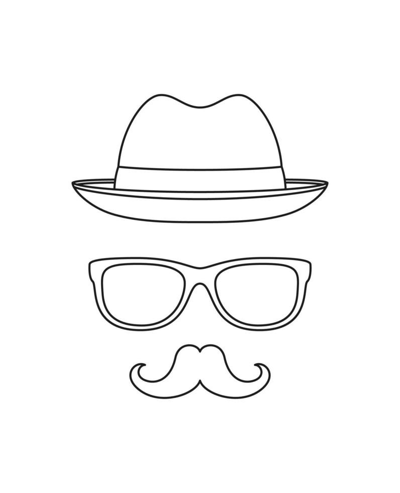 coloriage avec moustache, chapeau et lunettes pour enfants vecteur