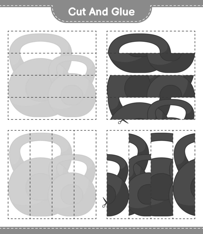 couper et coller, couper des parties d'haltère et les coller. jeu éducatif pour enfants, feuille de calcul imprimable, illustration vectorielle vecteur