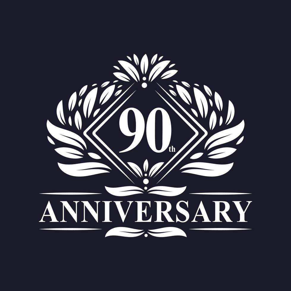 Logo anniversaire 90 ans, logo floral de luxe 90e anniversaire. vecteur