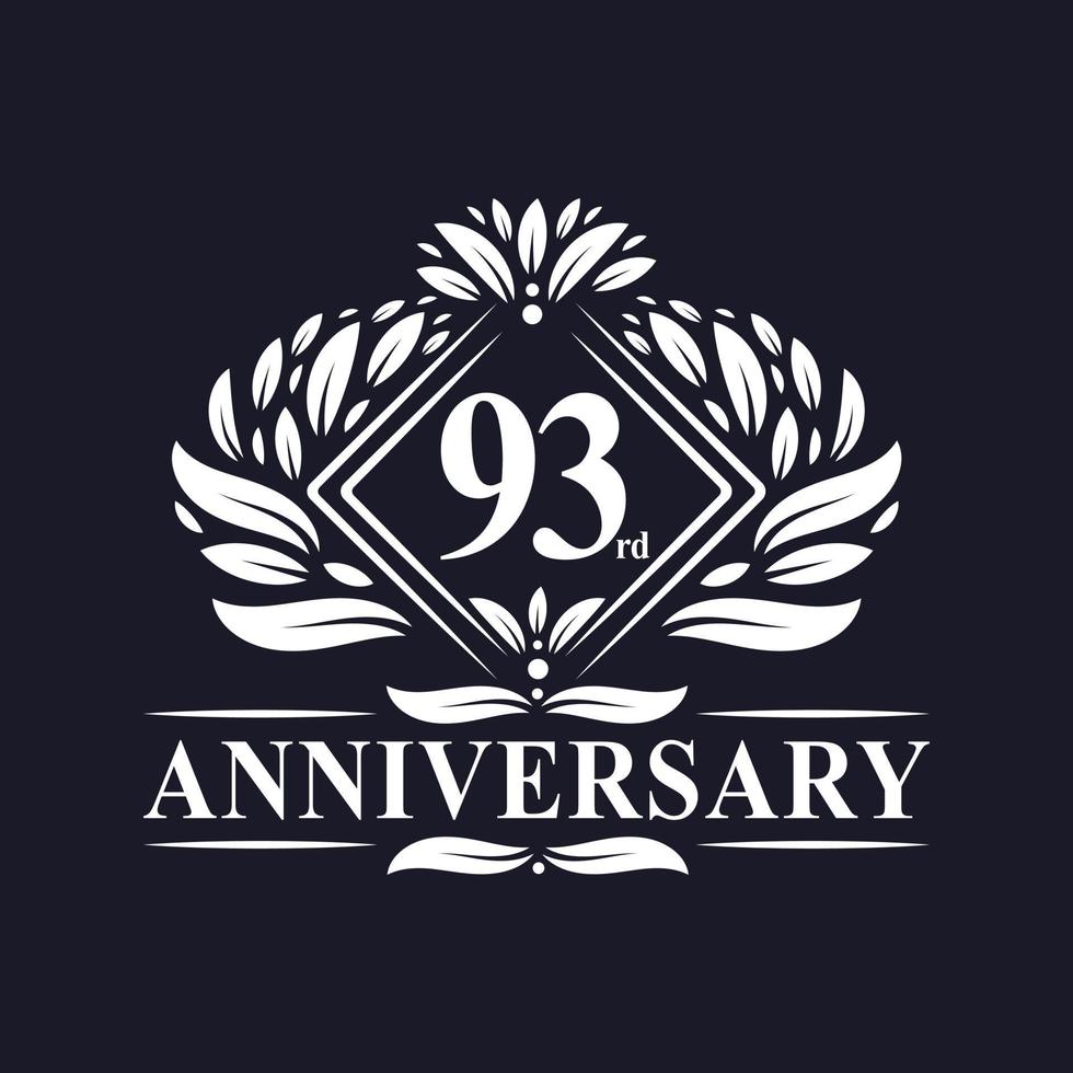 Logo anniversaire 93 ans, logo floral de luxe 93e anniversaire. vecteur