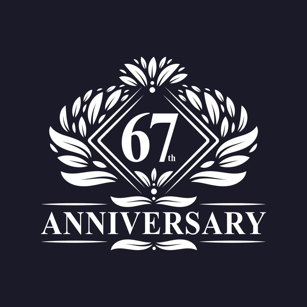 Logo anniversaire 67 ans, logo floral de luxe 67e anniversaire. vecteur