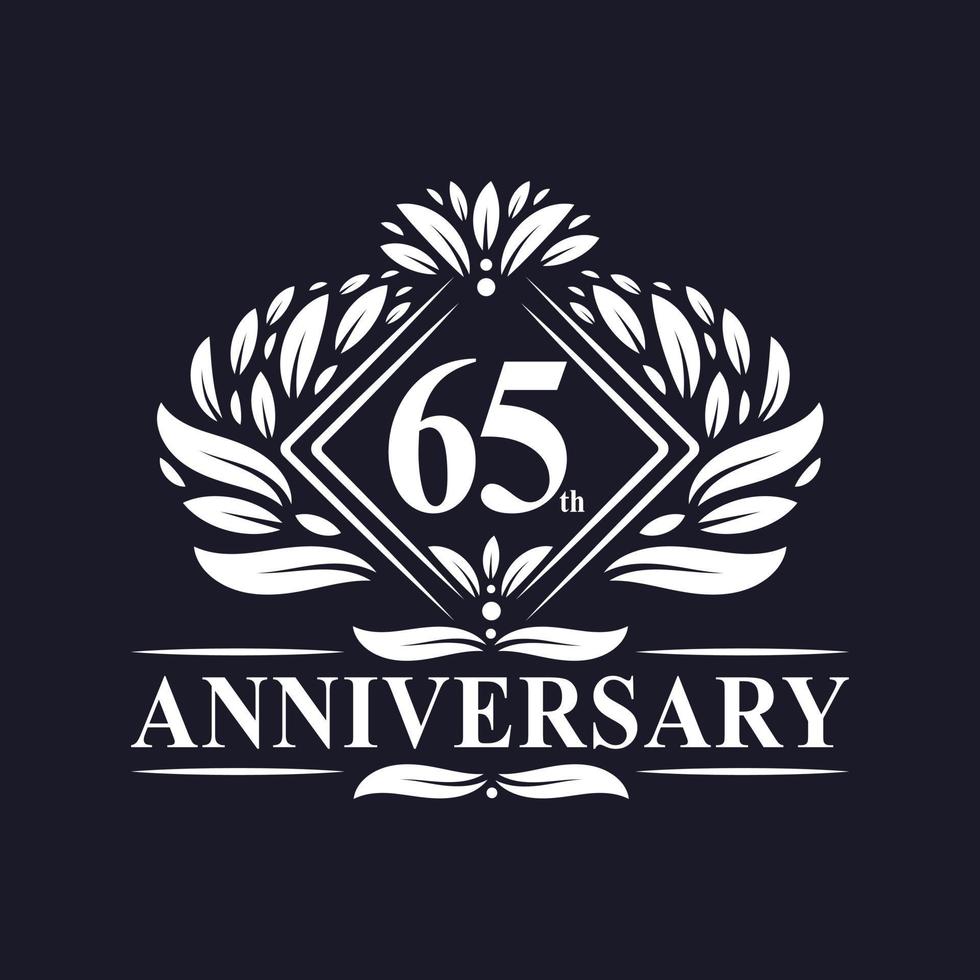 Logo anniversaire 65 ans, logo floral de luxe 65e anniversaire. vecteur