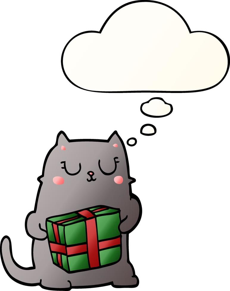 chat de noël dessin animé et bulle de pensée dans un style dégradé lisse vecteur