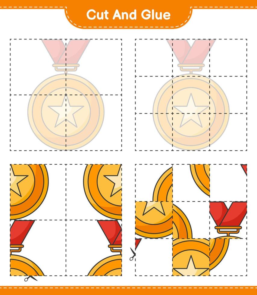 couper et coller, couper des parties de trophée et les coller. jeu éducatif pour enfants, feuille de calcul imprimable, illustration vectorielle vecteur