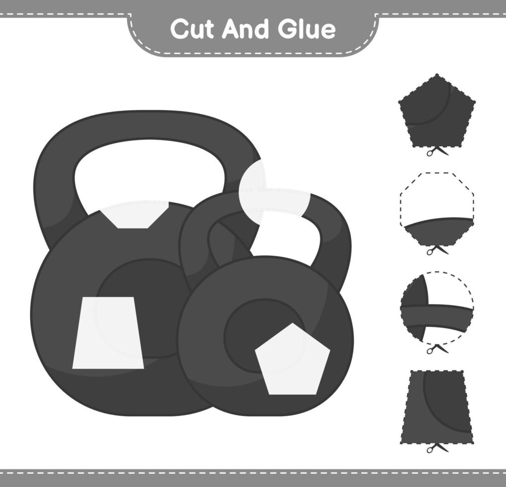 couper et coller, couper des parties d'haltère et les coller. jeu éducatif pour enfants, feuille de calcul imprimable, illustration vectorielle vecteur