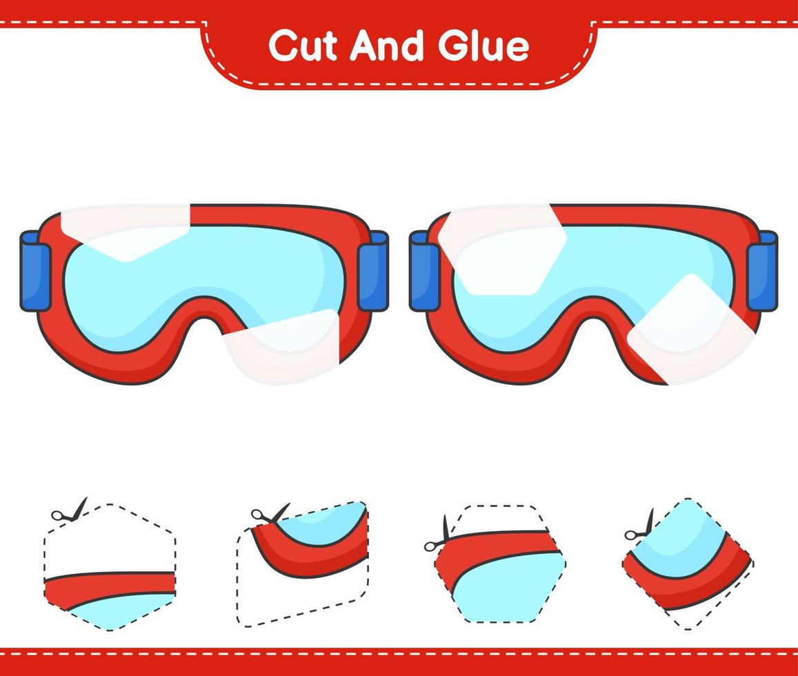 couper et coller, couper des parties de lunettes et les coller. jeu éducatif pour enfants, feuille de calcul imprimable, illustration vectorielle vecteur