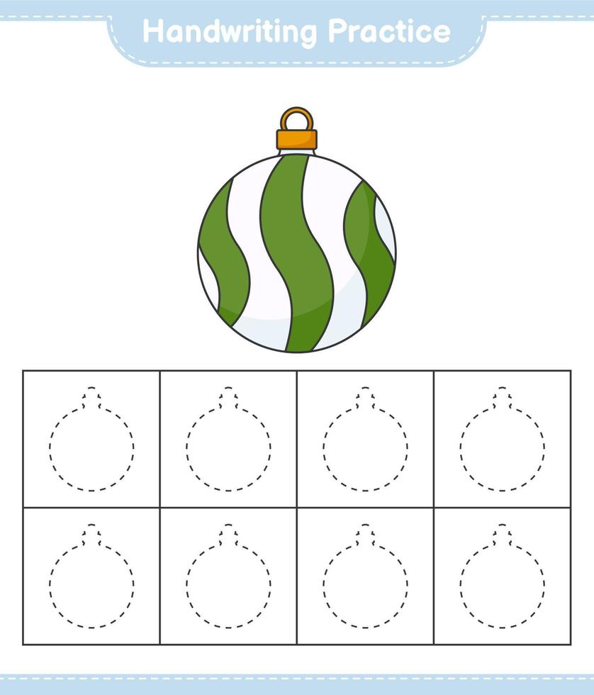 pratique de l'écriture manuscrite. tracer des lignes de boule de noël. jeu éducatif pour enfants, feuille de calcul imprimable, illustration vectorielle vecteur