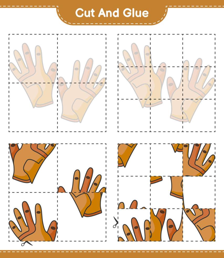 couper et coller, couper des parties de gants de golf et les coller. jeu éducatif pour enfants, feuille de calcul imprimable, illustration vectorielle vecteur