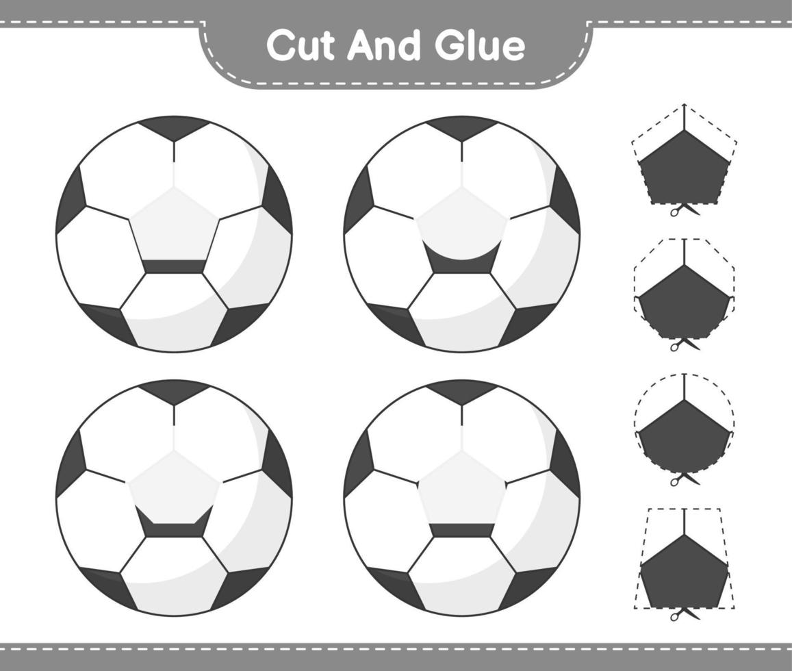 couper et coller, couper des parties de ballon de football et les coller. jeu éducatif pour enfants, feuille de calcul imprimable, illustration vectorielle vecteur