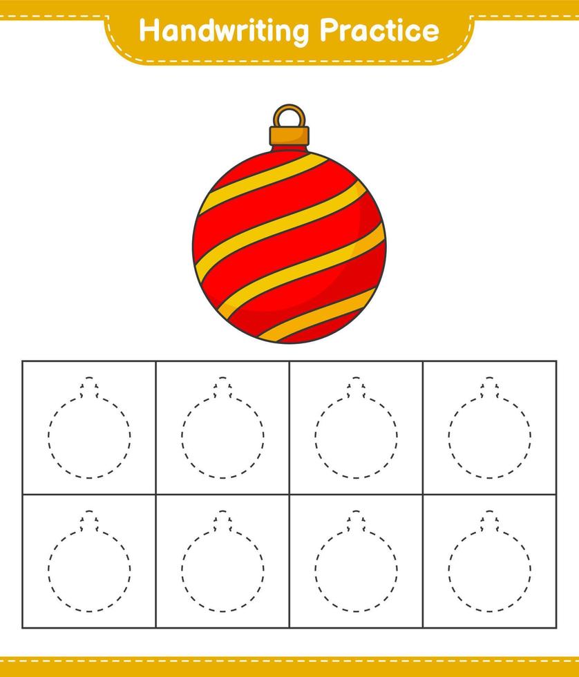 pratique de l'écriture manuscrite. tracer des lignes de boule de noël. jeu éducatif pour enfants, feuille de calcul imprimable, illustration vectorielle vecteur