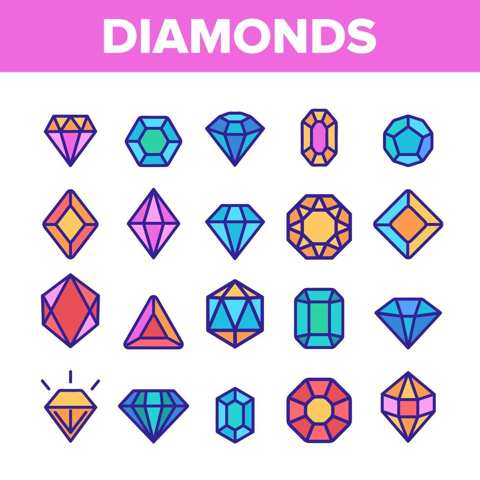 diamants, pierres précieuses vector set d'icônes de fine ligne