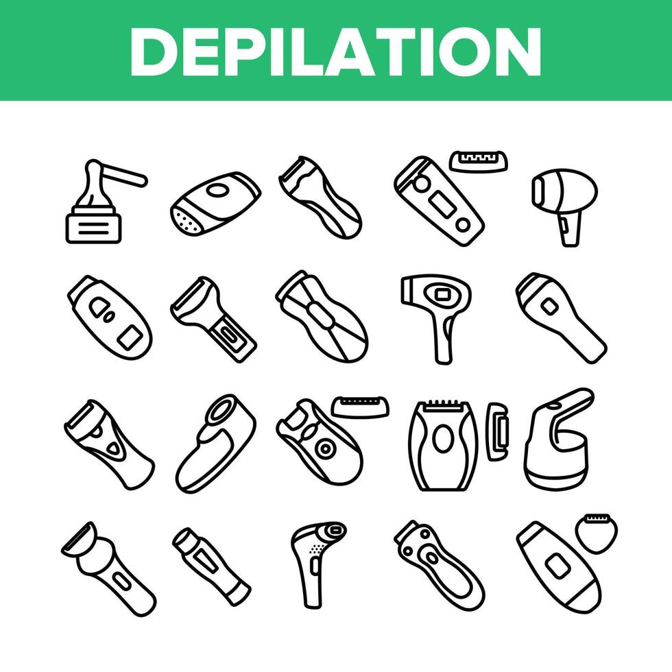 icônes de collection d'équipement d'épilation définies vecteur