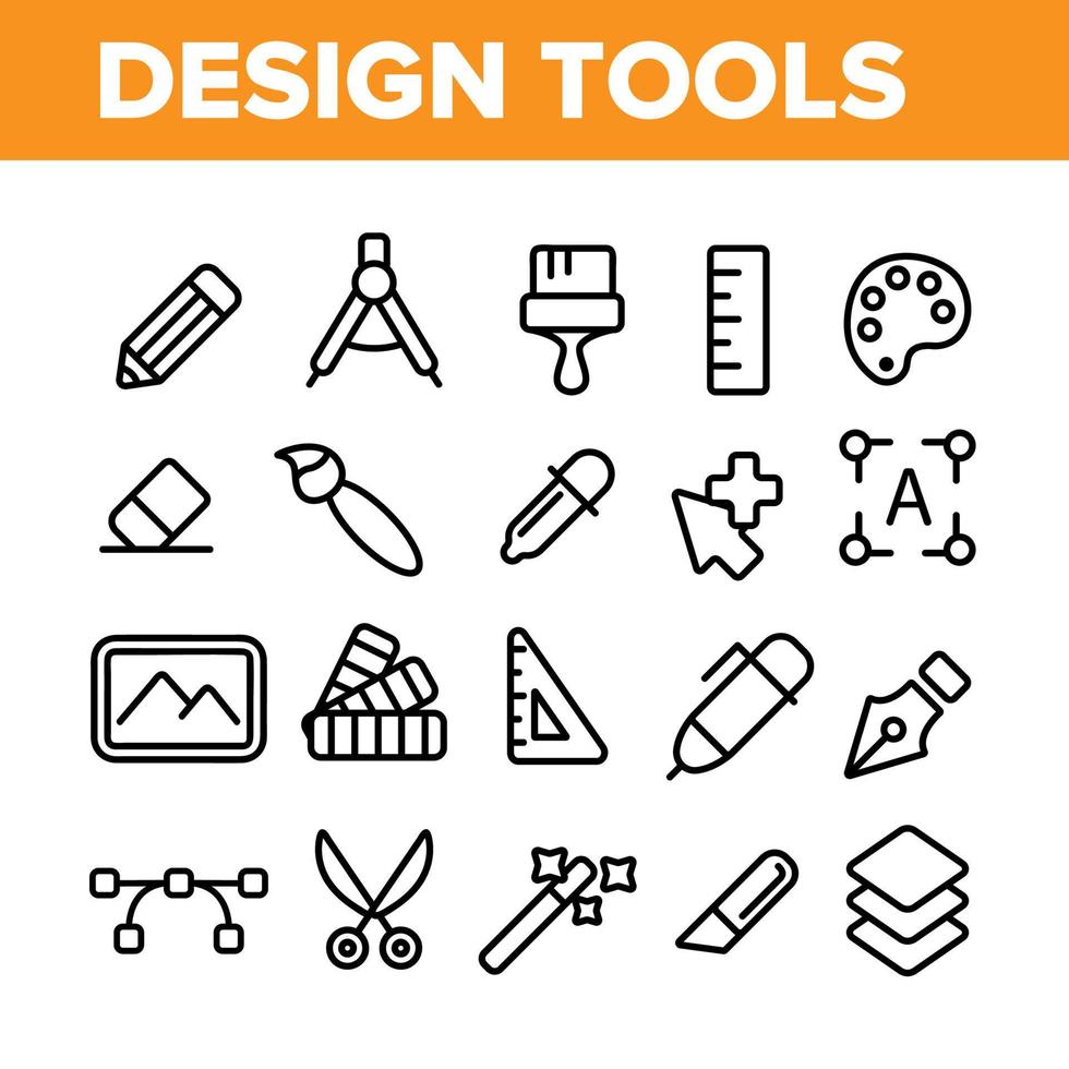 outils de conception vector ensemble d'icônes de fine ligne