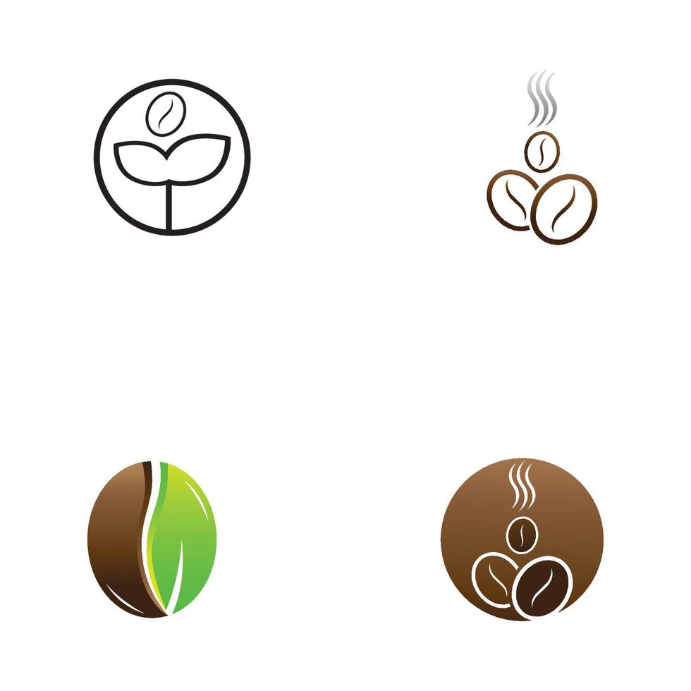 logo de grain de café avec tasse et feuilles naturelles. vecteur