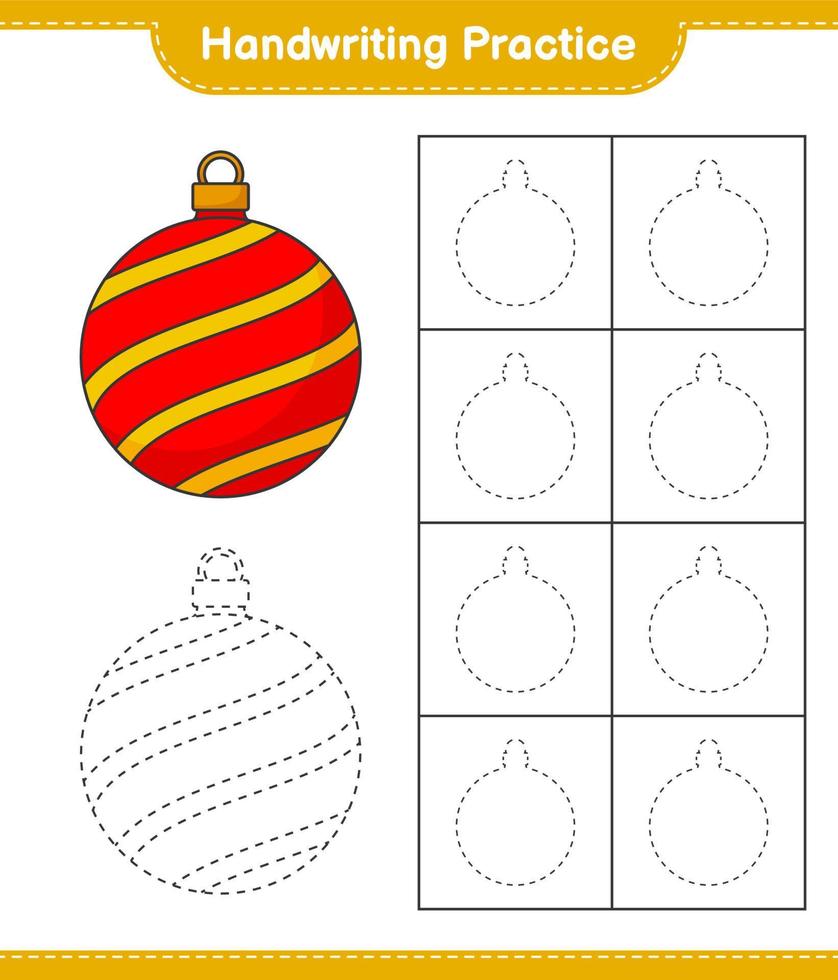 pratique de l'écriture manuscrite. tracer des lignes de boule de noël. jeu éducatif pour enfants, feuille de calcul imprimable, illustration vectorielle vecteur