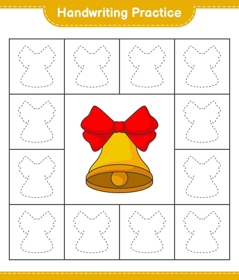 pratique de l'écriture manuscrite. tracer les lignes de la cloche de noël. jeu éducatif pour enfants, feuille de calcul imprimable, illustration vectorielle vecteur